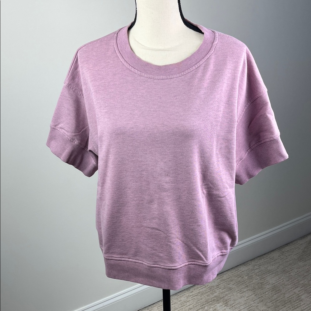 River Island Women’s Large Lavender Short Sleeve Sweatshirt Relaxed Crewneck